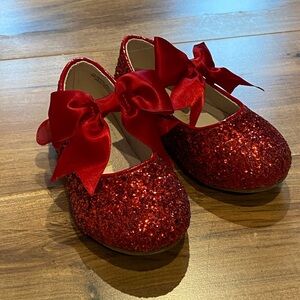 Red Glitter Kids Shoes with Bow 6.5